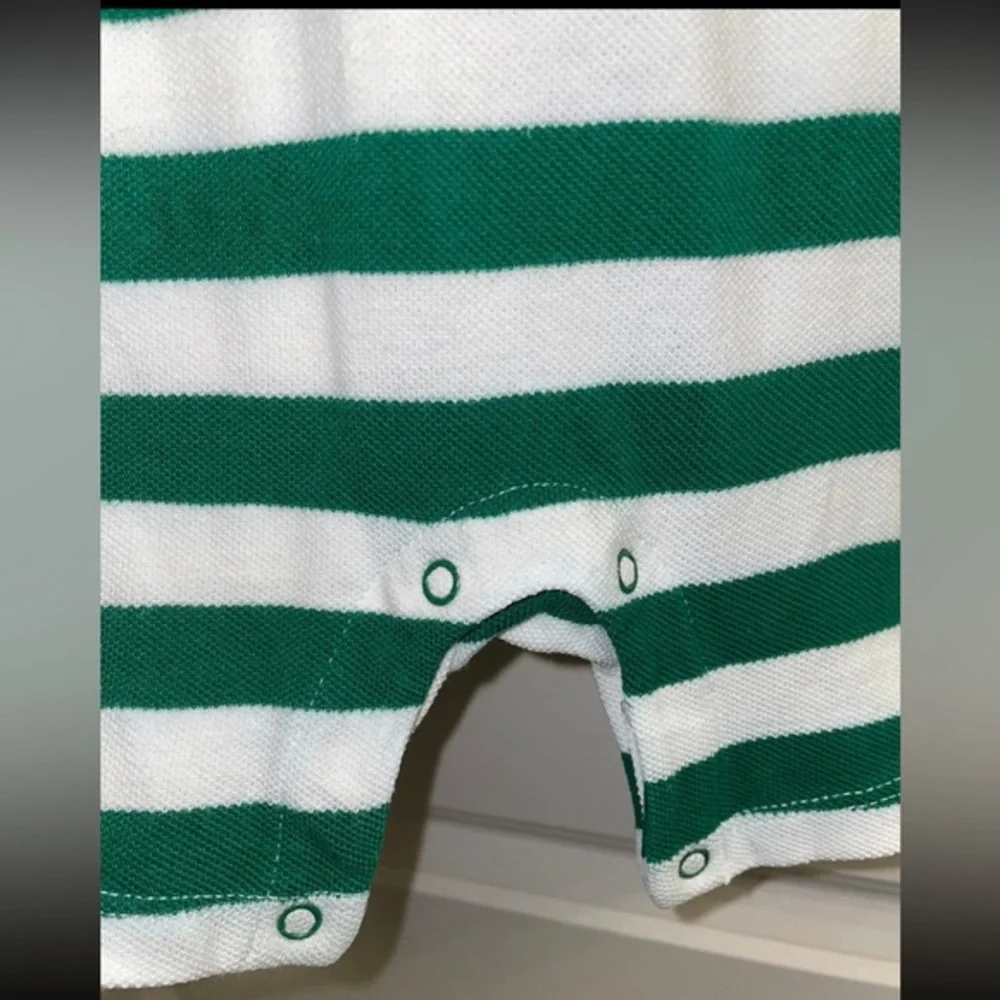 Ralph Lauren Striped Pony Logo‎ One Piece Cotton Romper Green White Baby 9 Month